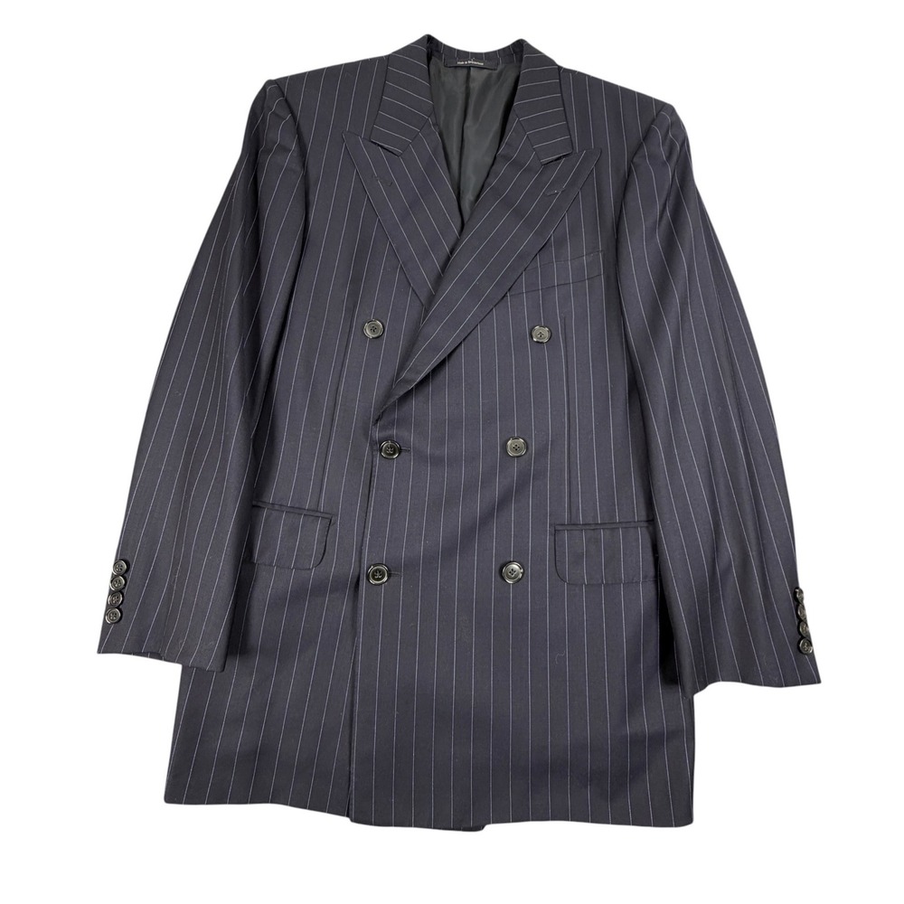 Ermenegildo Zegna Su Misura Double Breasted Blazer Pinstripe Blue IT 48R US 38R